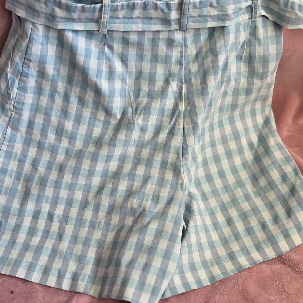 New York & Company Light Blue and White Checkered Shorts